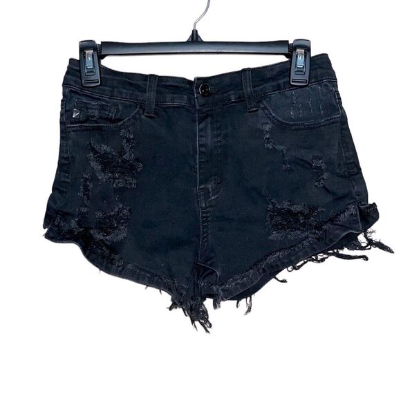 Women’s KanCan black mid-rise distressed denim shorts summer grunge festival - Picture 1 of 5